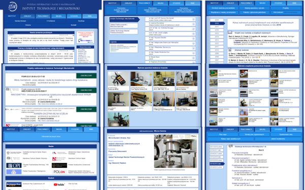Strona internetowa Instytutu Technologii i Mechatroniki (WIiNoM UŚ).: Własny silnik (PHP+MySQL/MariaDB+Apache), obróbka grafiki, projekt, administracja